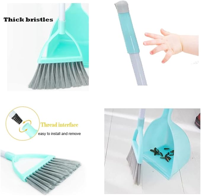 Mini Broom with Dustpan-Small Housekeeping Cleaning Sweep for Kitchen Bathroom Pet Nest Boat etc.(3Sets,Light Blue)