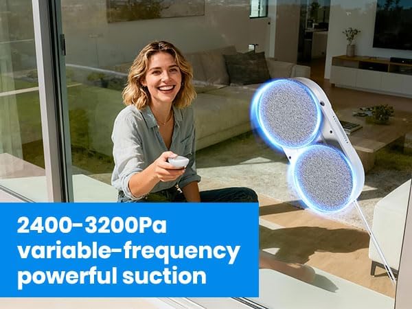 Window Cleaning Robot – 2400-3200Pa Suction, Dual Ultrasonic Spray, 85ml Tank, Edge Detection, Anti-Drop, 3 Cleaning Modes for Streak-Free Glass