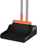 FGY Long Handle Broom and Dustpan Set 53" Broom with Upright Dustpan for Home Kitchen Office Cleaning (Black & Orange)