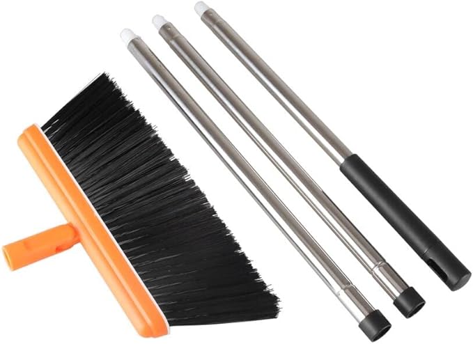 FGY Long Handle Broom and Dustpan Set 53" Broom with Upright Dustpan for Home Kitchen Office Cleaning (Black & Orange)