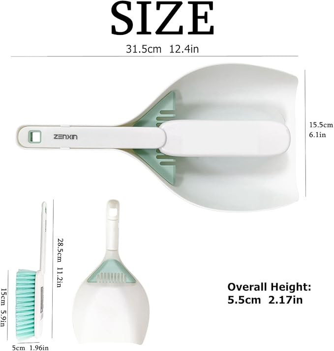 Small Hand Broom and Dustpan Set, Thick Stiff Brush Bristle, Little Dust Pan with Lint Removal Teeth,11", Portable, Compact