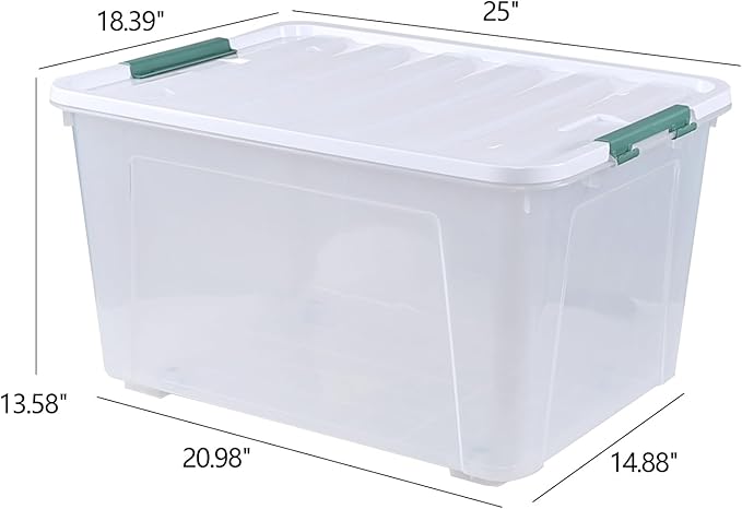 Begale 80 L Plastic Storage Bins with Lids, 4-Pack Clear Storage Box with Wheels