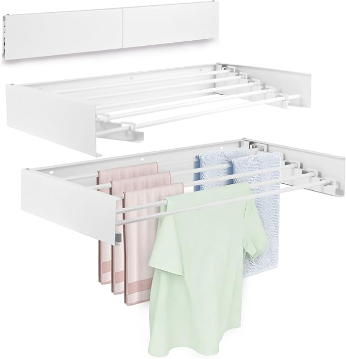 Wall Mounted Laundry Drying Rack Foldable Drying Rack Clothing Space Saving Design Adjustable and Retractable Towel Holder Ideal for Small Spaces Perfect for Drying Clothes Towels and More