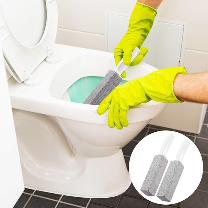 2 Pack Pumice Stone Toilet Bowl Cleaner with Handle, Hard Water Ring Remover & Stain Scrubber for Bathroom, Pool, Sink and Tub, Ergonomic Heavy Duty Cleaning Tool