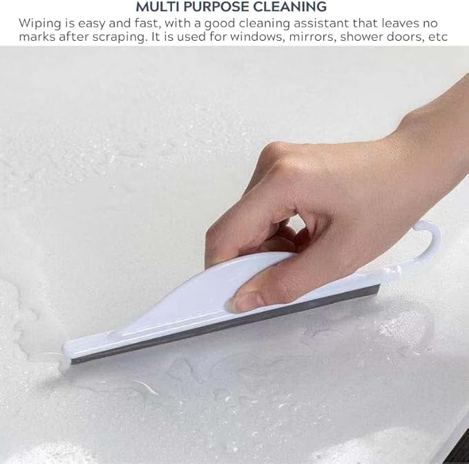 Mini Squeegee Set with Hooks, 2 Pack Silicone Water Wiper for Shower Glass, Bathroom Countertop & Sink Cleaning Tool, Compact Handheld Scraper for Kitchen, Mirror, Window (White)