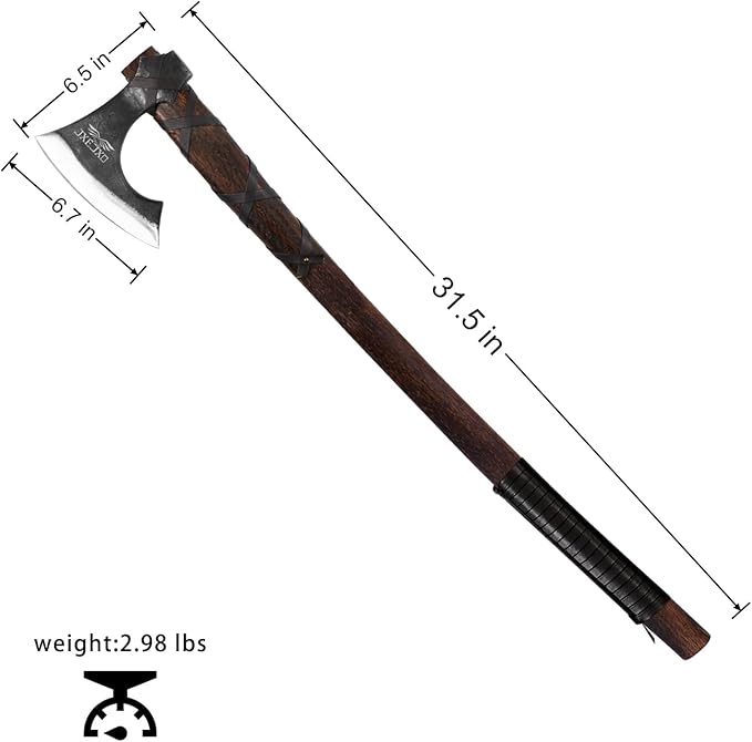 JXE JXO 31.5 Inch Axe, Splitting Axe 1065 High Manganese Steel, Hickory Handle with Leather Sheath