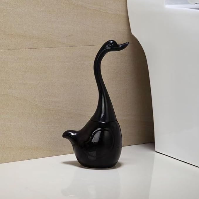 Black Toilet Brush and Holder,Cute Bathroom Decor Ceramic Toilet Bowl Brush Holder Household Cleaning Tool for Bathtub