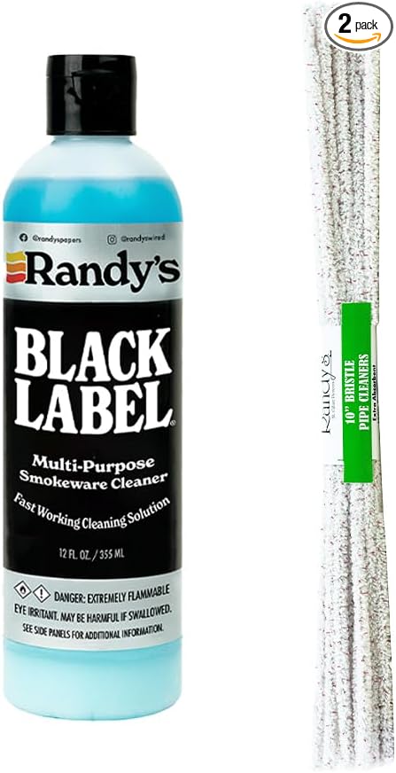 Randy's Black Label Cleaner with 10” Tapered Bristle Pipe Cleaners – All-in-One Cleaning Kit for Glassware, Glasstops, Ceramic, Metal, and Hard-to-Reach Areas – Glasstop cleaning kit – 12 fl oz