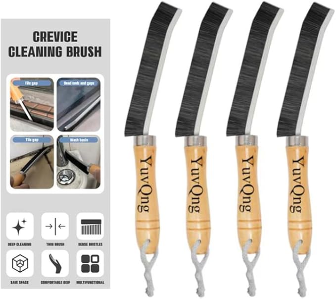 4-piece set Crevice Cleaning Brush - Multifunctional Hard Bristle Cleaning Brush for Bathroom, Kitchen, Car, Window, Faucet, Toilet & Grout - Durable Household Cleaning Tools Essentials (Black)