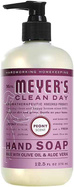 Mrs. MEYER'S Variety, 1 Room Freshener, 8 OZ, 1 Liquid Dish Soap, 16 OZ, 1 Liquid Hand Soap,12.5 OZ, 1 Multi-Surface Cleaner 16 OZ, 1 CT (Peony)