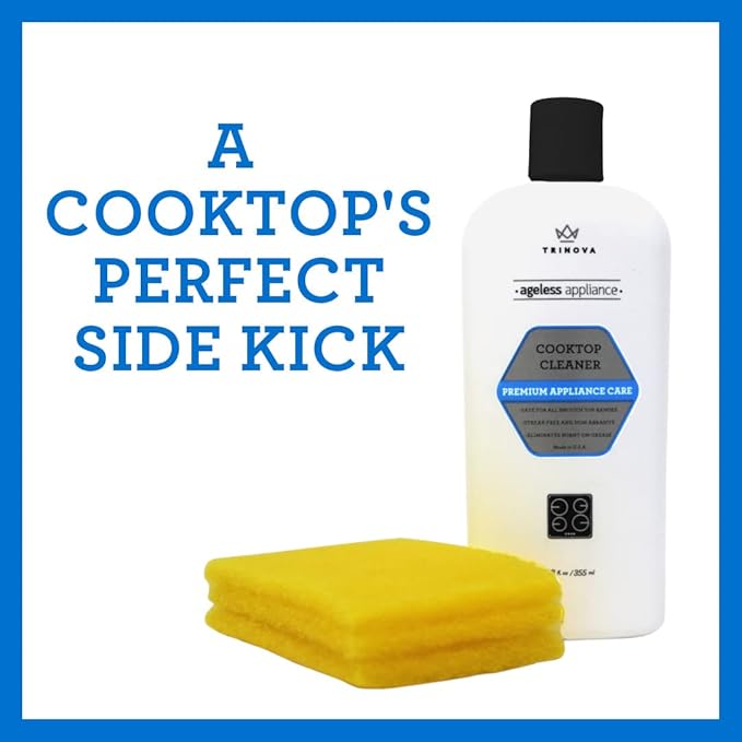 TriNova Premium Cooktop Cleaner and Scrubbing Pads. Best Cleaning Kit for Smooth Top Ranges & Stoves of Glass, Ceramic. Non-Abrasive and Scratch Free scouring sponges with Cream Formula 12oz.
