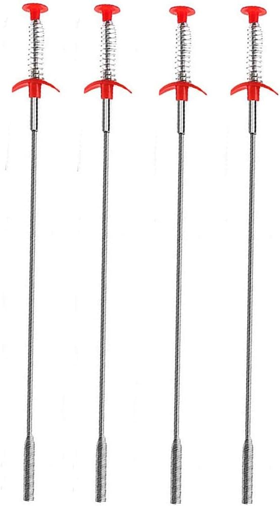 Kaxich Drain Clog Remover, 4pcs Stainless Steel Hair Catcher Clog Remover 23.6 Inch Spring Pipe Dredging Cleaning Tools Drain Relief Sewer Hair Cleaner for Kitchen Sink, Bathroom Tub, Toilet
