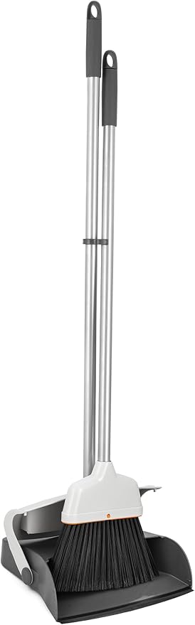 Superio Duty Slim Upright Broom and Dustpan Set, Grey 38 X 4 X 13