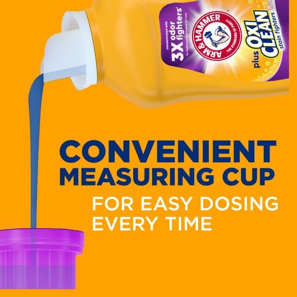ARM & HAMMER Plus OxiClean with Odor Blasters Liquid Laundry Detergent, Laundry Odor Remover, Attacks Stains, Fresh Burst Scent, 74 Loads, 96.2 Fl Oz