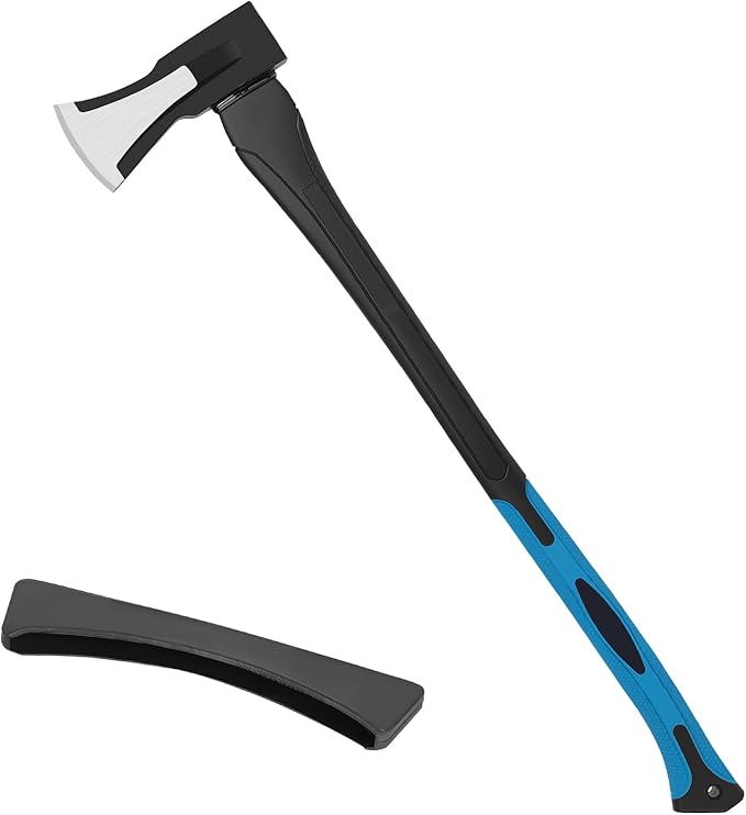 28-Inch Splitting Maul Axe - Heavy Duty Splitting Axe with Forged Steel Head and Shock-Absorbent Fiberglass Handle for Efficient Wood Splitting and Firewood Preparation