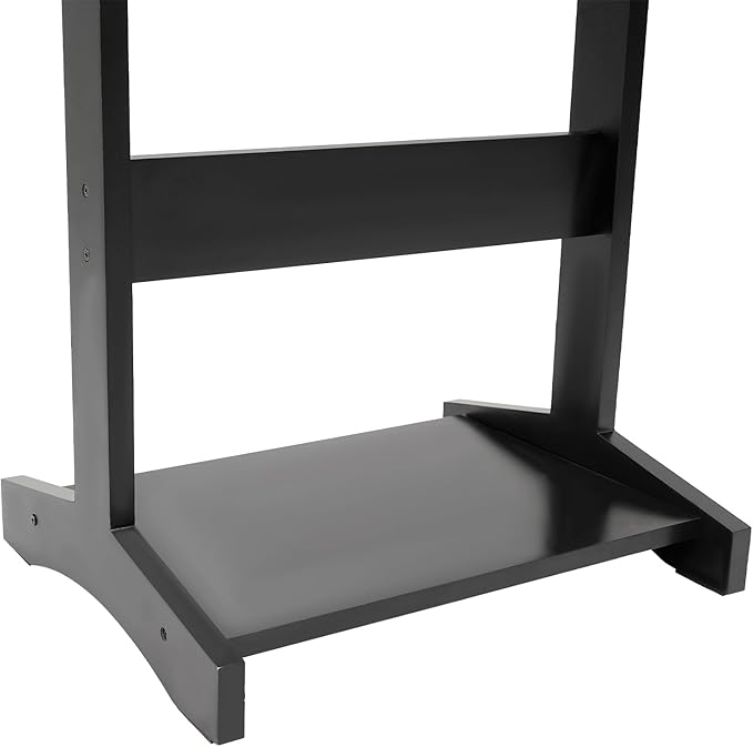 Valet Stand with Drawer and Top Tray, Wood Mens Suit Valet Stand with Wood Base, Freestanding Clothes Valet Stand with Hanger, Storage Organizer for Entryway Office Living Room (D, Black)