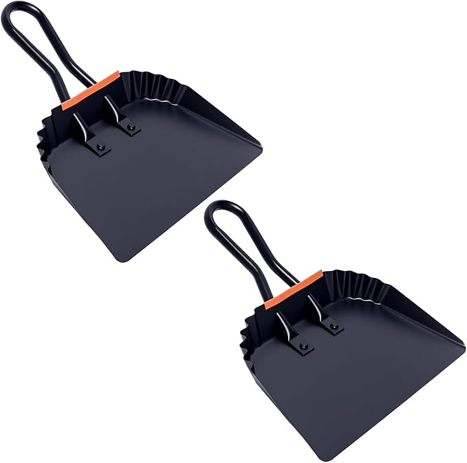 2 Pack Metal Dust Pan, 12 Inch Heavy Duty Dustpans, with Handle Black Large Dustpan for Indoor, Outdoor, Home Garage,Fireplace, Industrial and Commercial Use