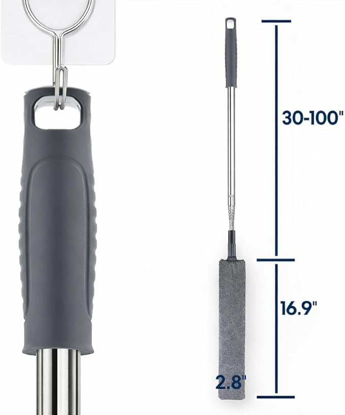 Retractable Gap Dust Cleaner with Extension Pole, Cleaning Tools with 3 Microfiber Dusting Cloths, Extendable Long Handle Duster for Cleaning Under Refrigerator Furniture Appliance
