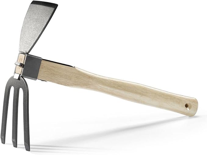 Garden Hoe,Garden Tools Digging Hoe and Rake, Hand Hoe with Wooden Handle for Loosening Soil and Weeding