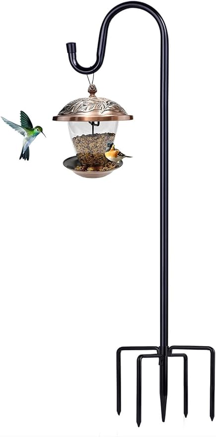 Shepherd Hooks for Outdoor, 1 Pack 46 Inch Bird Feeder Pole with 5 Prongs Base for Hanging Lantern, Hummingbird Feeder, Lightweight Plant, Shepherds Hook for Bird Feeders for Outside