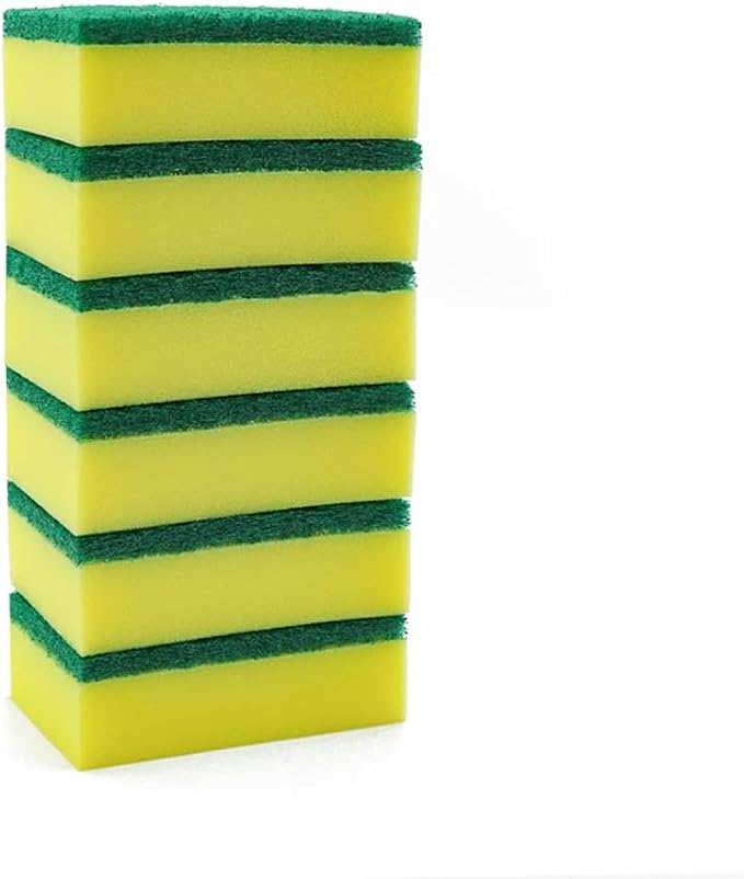 Kitchen Cleaning Sponge, Heavy Duty Non-Scratch Sponge for Non-Stick & Delicate Surfaces (When Used Gently), High Density, Dual-Side Multi-Surface Cleaning, 6 Pack (Yellow/Green)