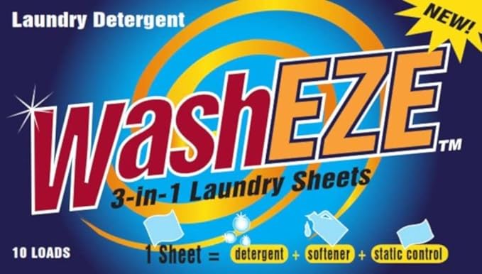 WashEZE (10 Ct) All in One Laundry Sheets Scented - Detergent-Fabric Softener-Stain Fighter - Static Guard Soap Sheet -All in One Detergent Sheet- Travel and Dorm Friendly