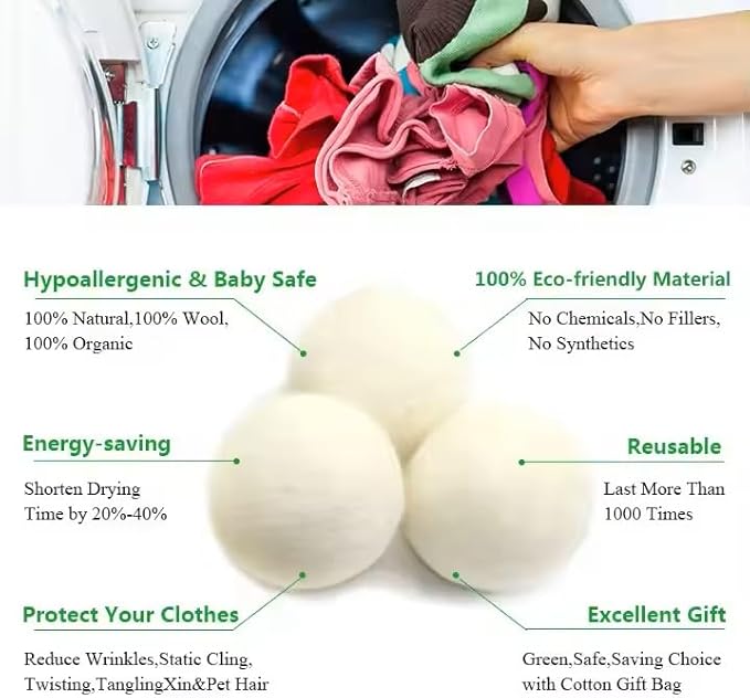 Organic Wool Dryer Balls: Eco-Friendly & Chemical-Free | Our Anti-Entanglement Reusable Balls Eliminate Wrinkle Static | 6-Pack XL Dryer Balls for Laundry is Made with New Zealand Wool (MER-WHT-CAT)