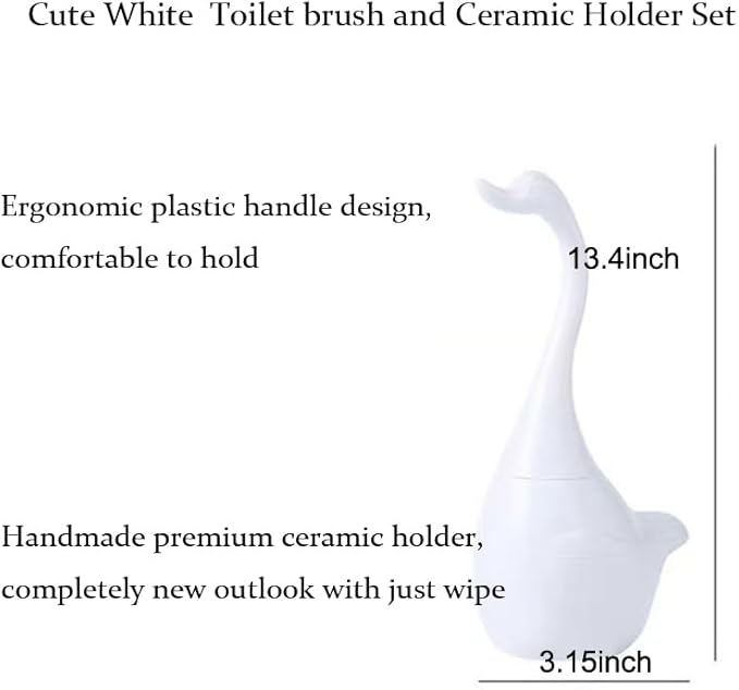 Swan Toilet Brush and Ceramic Holder Set,Cute Bathroom Decor, Non-Scratch Bristles, Space-Saving White Household Cleaning Tool for Bathtub