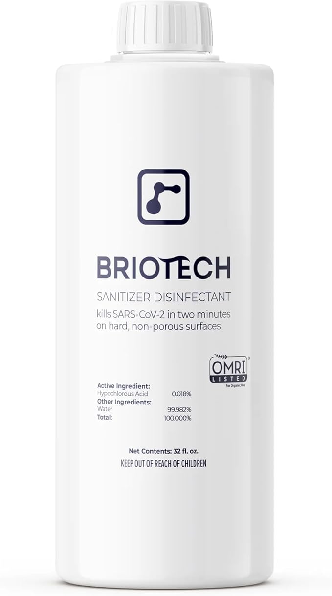 BRIOTECH Sanitizer Disinfectant Hypochlorous Spray, Kill 99.99% of Viruses & Bacteria, Control Mold, Eliminate Odor, Gentle for Nursery & Play Rooms, Food Contact Surface Sanitizer, 32 fl oz Refill