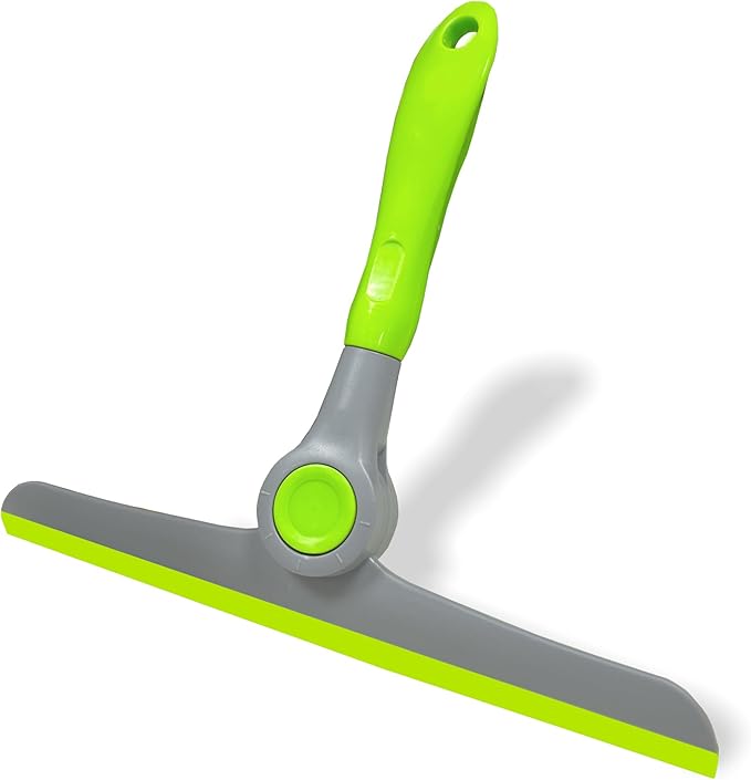 Small Squeegee Silicone Squeegee with Wood Handle Household Cleaner for Mirror Window Car Windshield Shower Door Countertop (Green Plastic Handle)