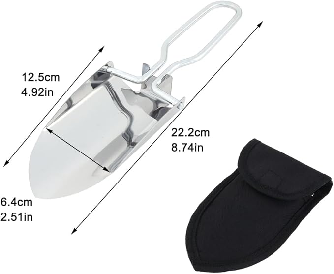 EMVANV Mini Folding Shovel,Foldable Garden Handy with Carrying Pouch Camping Trowel Stainless Steel Outdoor Survival Shovel for Garden and Campsite Use While Hiking, Camping and Outdoor(Silver)