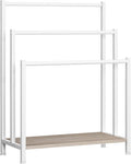 HOOBRO Free Standing Towel Rack, 3 Tier Blanket Rack, Blanket Holder for Bathroom, 23.6" L x 11" W x 31.9" H, Industrial Metal Drying and Display Rack with Shelf, White and Grey WG06LB01
