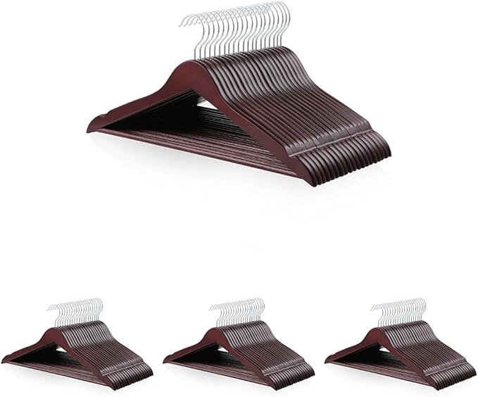 Amazon Basics Durable Wooden Suit Clothes Hangers - Cherry (Pack of 80)