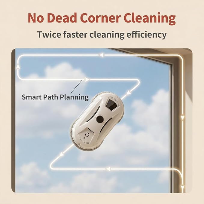 RAINPOT SAKER Automatic Smart Window Cleaning Robot with AI Path Planning, Dual Cleaning Discs, Edge-Aware Glass Cleaning Tool with Remote Control & 20-Min Backup for Indoor,Outdoor Tall Windows