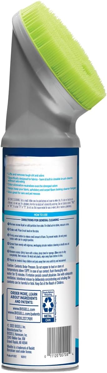 Woo-lite Carpet and Upholstery Foam Cleaner with Built-in Brush, Triple Action Stainlift Technology for Stairs, Fabrics, Pet Odors 12 oz