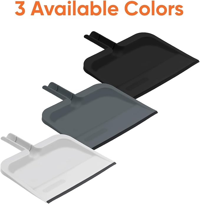 Superio Clip-On Dustpan with Rubber Lip - 10-inch Wide Durable Plastic Dust Pan with Comfort Grip Handle, Grey, 3-Pack