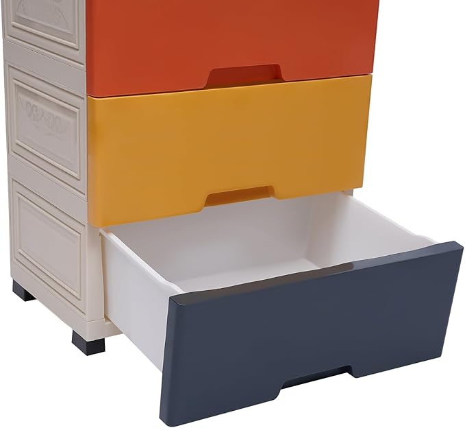 5 Tier Plastic Clothes Storage Organizer with 6 Drawers, Clothes Storage Organizer 66lbs Capacity, Tall Dresser Plastic for Storing Clothes Towels Toys and Some Other Small Items