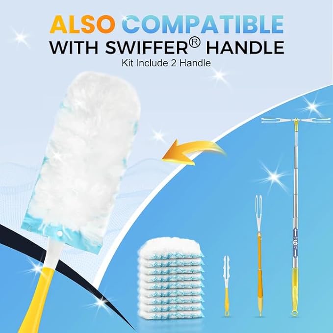 Duster Kit for Swiffer® Duster Refill: 50 Heavy Duty Refills + 2 Handles | 3X Grip & Static Tech | Car, Furniture & Electronics Dry Cleaning