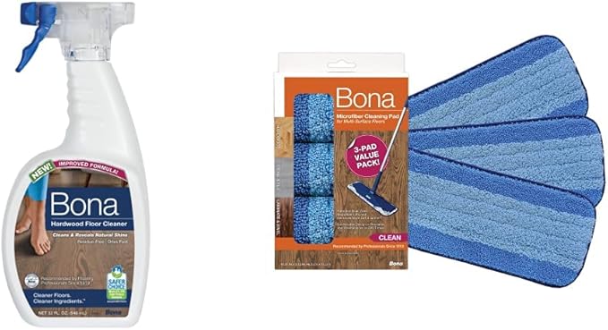 Bona Hardwood Floor Cleaner Spray - 32 fl oz & Microfiber Cleaning Pad, for Hardwood and Multi-Surface Floors, fits Family of Mops, 3 Pack