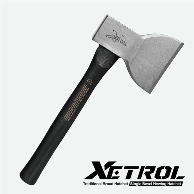 Traditional Broad Axe 36oz, Wood Axe, Biber Classic Carpenter's Hatchet, Straight Wooden Handle & Forged Steel Head, Hickory Handle, Outdoor Wood Splitting Chopping & Carving Tool