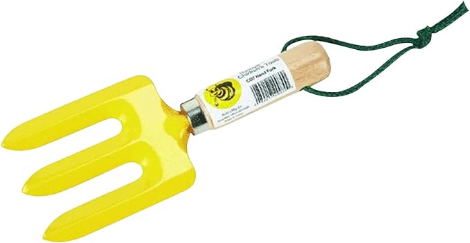 Rugg Kids' Garden Hand Fork, Mini Steel Digging Tool with Wooden Handle, Gardening Tool for Children, Yellow