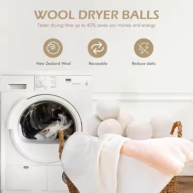 Organic Wool Dryer Balls: Eco-Friendly & Chemical-Free | Our Anti-Entanglement Reusable Balls Eliminate Wrinkle Static | 6-Pack XL Dryer Balls for Laundry is Made with New Zealand Wool (Gray)
