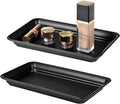Vintage Farmhouse Decor Metal Vanity Tray(2 Pack),Countertop Guest Hand Towel Storage Organizer Tray Dispenser, Sturdy Holder for Perfume,Cosmetics, Jewelry, Makeup Bathroom Organizer (Black)