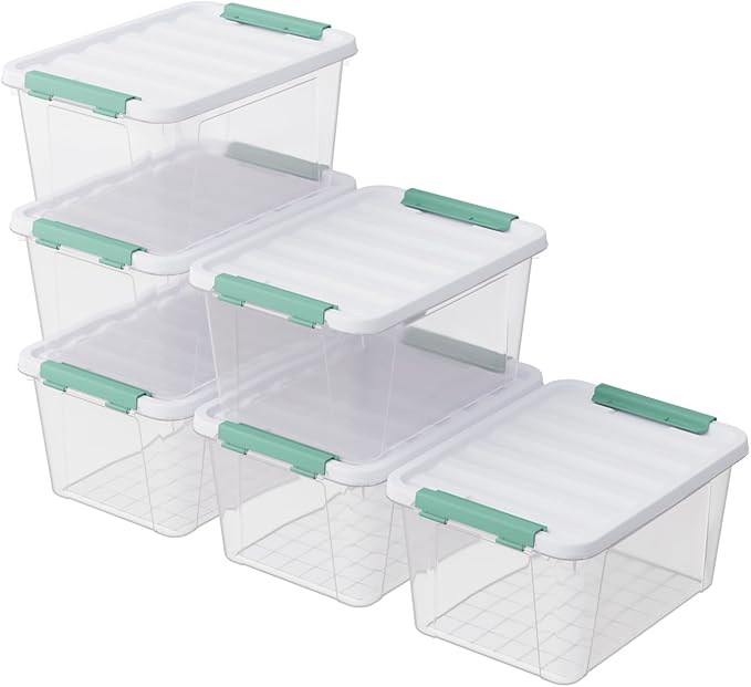 6-Pack 20 Quart Plastic Storage Latch Box with Lid, Clear Stackable Storage Container Bins