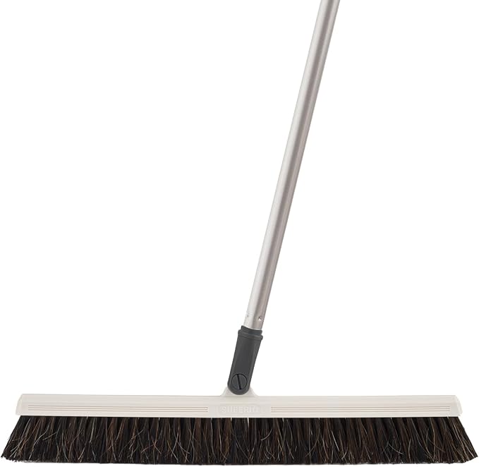 Horse Hair Broom for Hardwood Floors – 18" Soft Bristle Narrow Thin Swivel Upright Dust Broom for Dog Hair, Kitchen & Home Use – 54" Long Handle