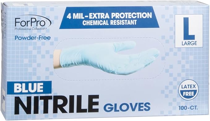 ForPro Disposable Nitrile Gloves, Chemical Resistant, Powder-Free, Latex-Free, Non-Sterile, Food Safe, 4 Mil