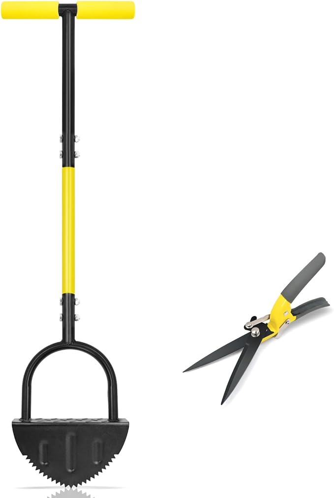 Byhager Professional Lawn Edger Tool, Heavy Duty Steel Half Moon & Saw-Tooth Blade for Clean Borders, Long Handle Reduces Back Strain, Manual Edger Ideal for Garden Edges, Sidewalks, Flower Beds