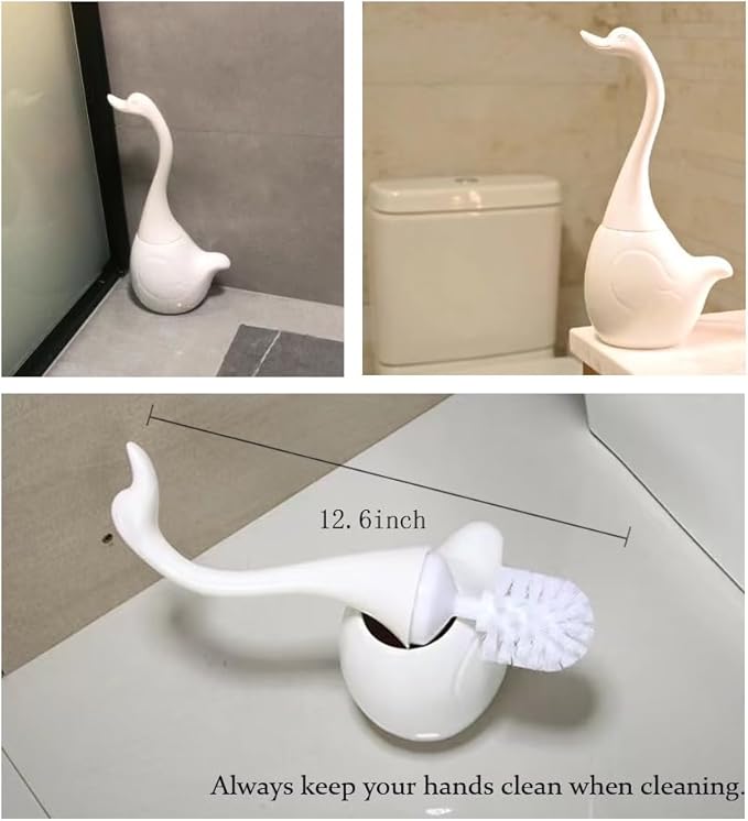 Swan Toilet Brush and Ceramic Holder Set,Cute Bathroom Decor, Non-Scratch Bristles, Space-Saving White Household Cleaning Tool for Bathtub