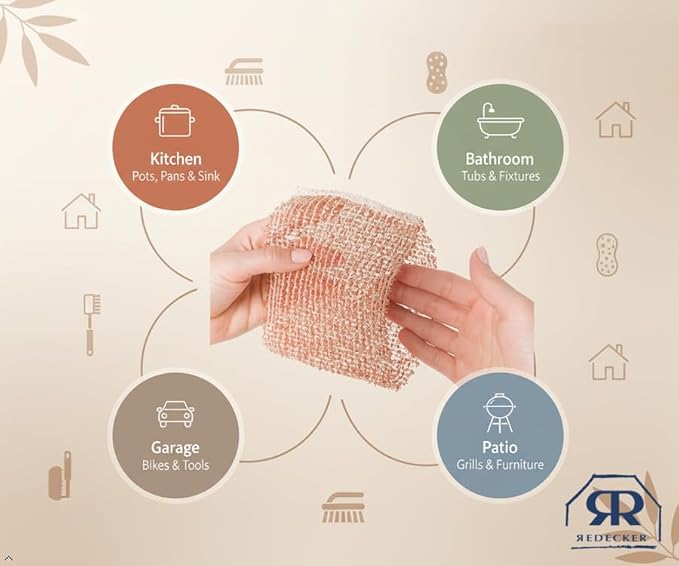 Redecker Large Copper Cleaning Cloth – 2 Pack – Woven Copper Scrubber for Pots Pans Sinks and Stainless Steel – Removes Burnt Food Residue – 10 x 10 in – Made in Netherlands