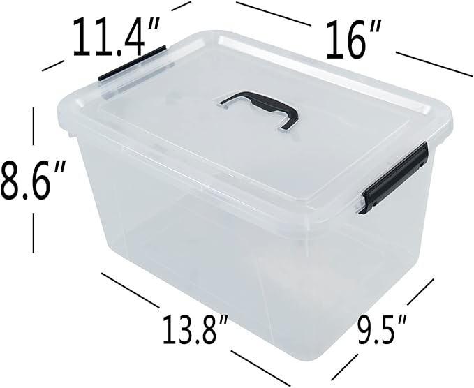 Anbers Pack of 4 Clear Latching Storage Boxes, 17.5 Quart Storage Bin with Lid and Handle